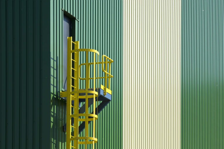 Escape staircase, fire escape route of a factory.
